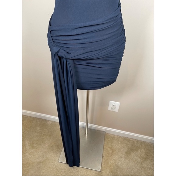 Alex Perry Scoop Wrap Draped Tie Mini Dress in Navy Blue Crepe Jersey Size 4 - Picture 7 of 12